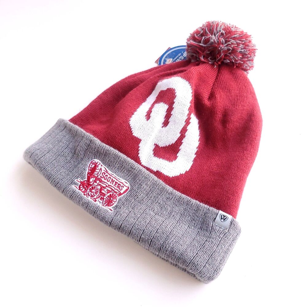 NEW Oklahoma Sooners Knit Pom Pom Hat Red Cuffed NCAA University OU Beanie Cap